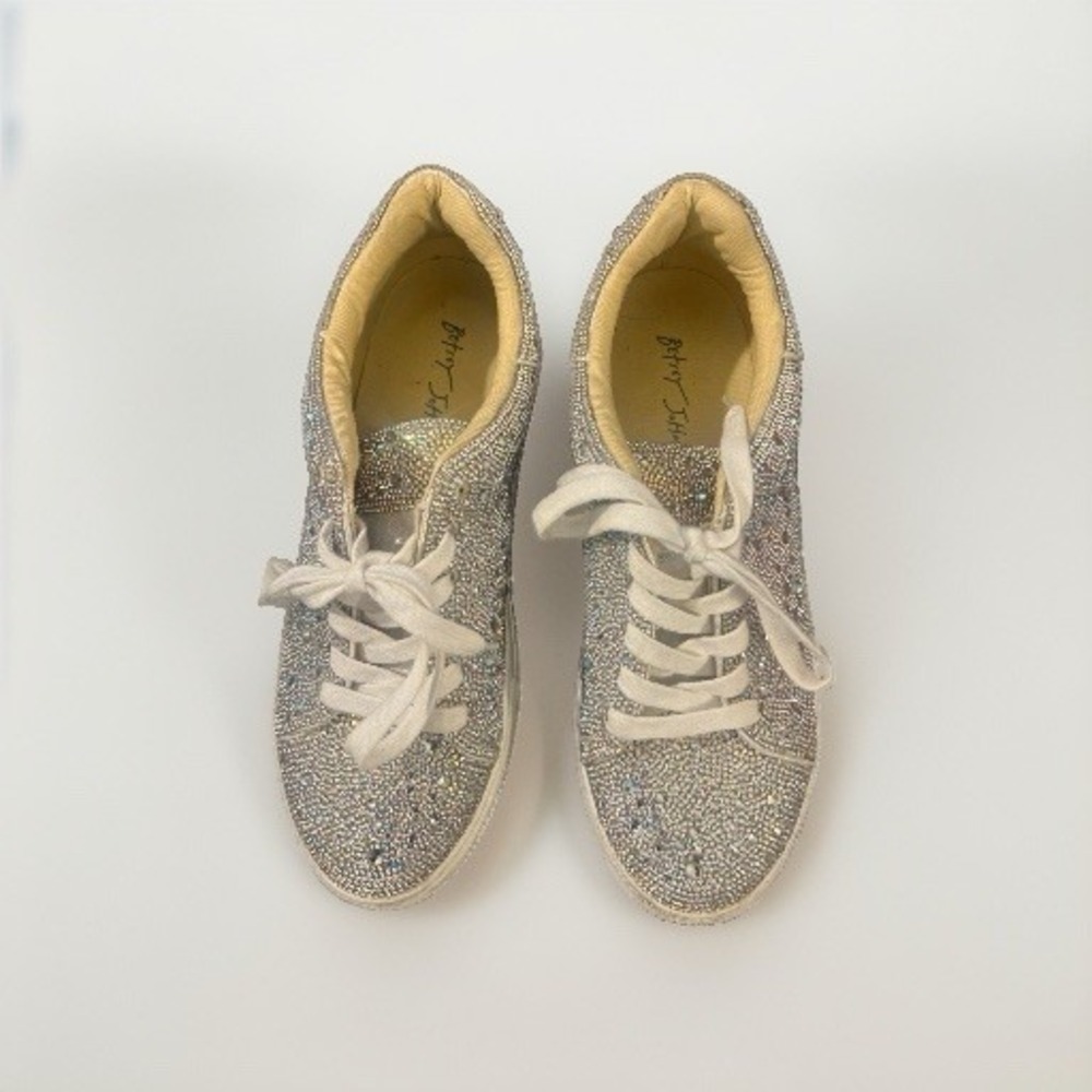 Betsy Johnson Sidny Crystals Women Size 10M Pave Platform Sneakers